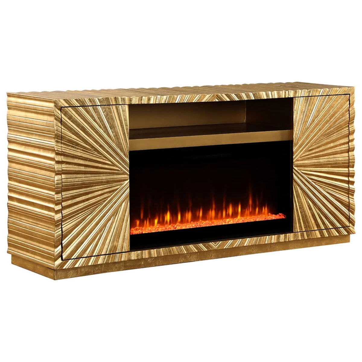 Metallic Gold Freestanding Infrared Electric Fireplace TV Stand B91365