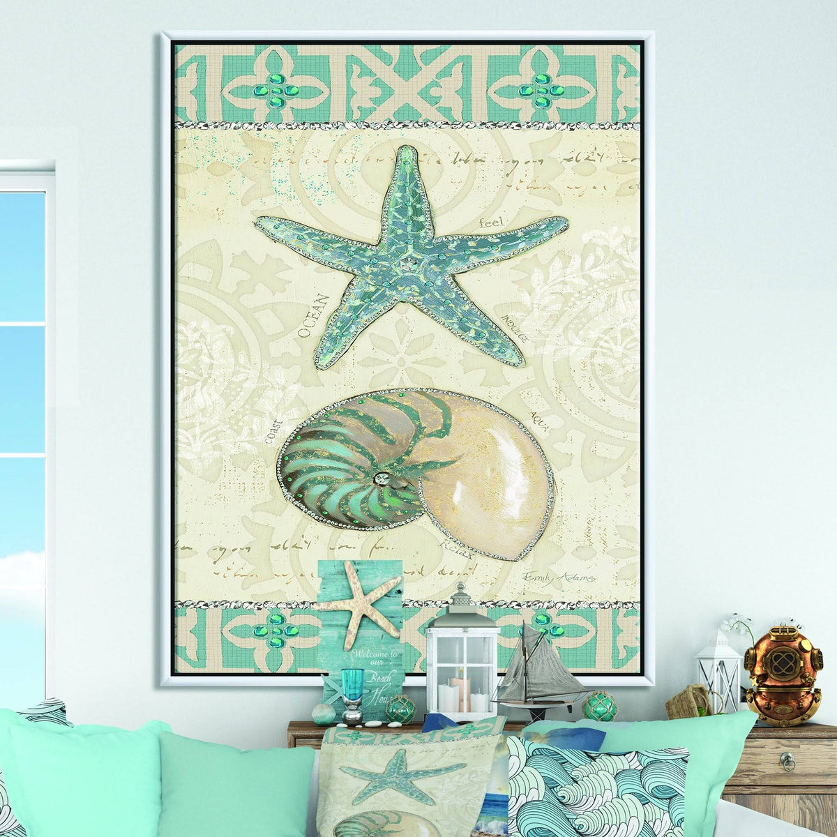 Nautical Coastal Framed Canvas - 34 in. Wide x 44 in. High - Gold E60771