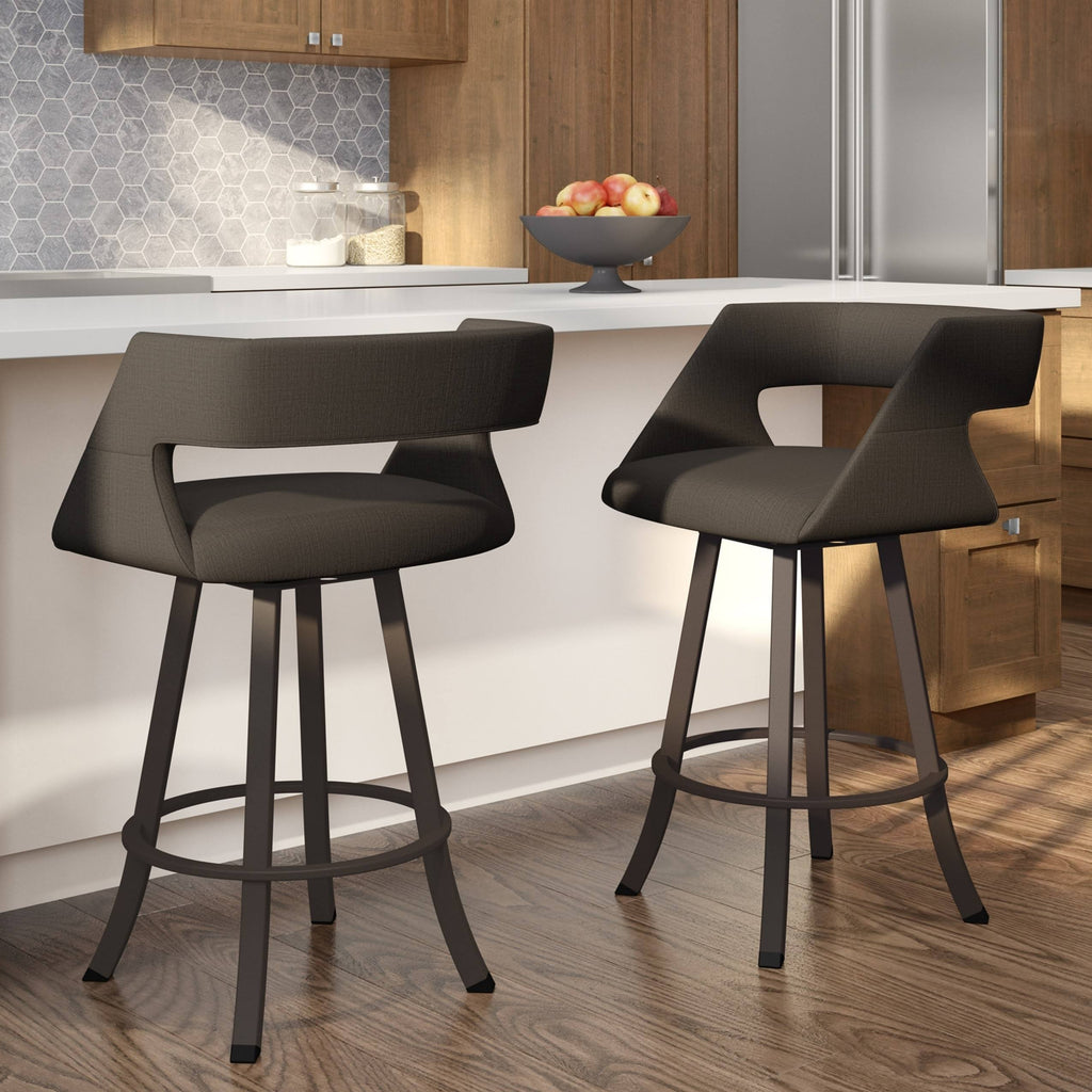 Soft Grey White Polyester Swivel Counter and Bar Stool D14309