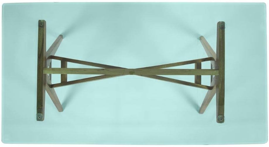 Mid-Century Tempered Glass Desk with Acacia Wood Frame D60393