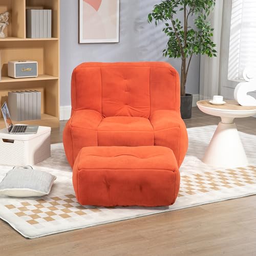 White Microfiber Memory Foam Bean Bag Chair with Footstool M69292