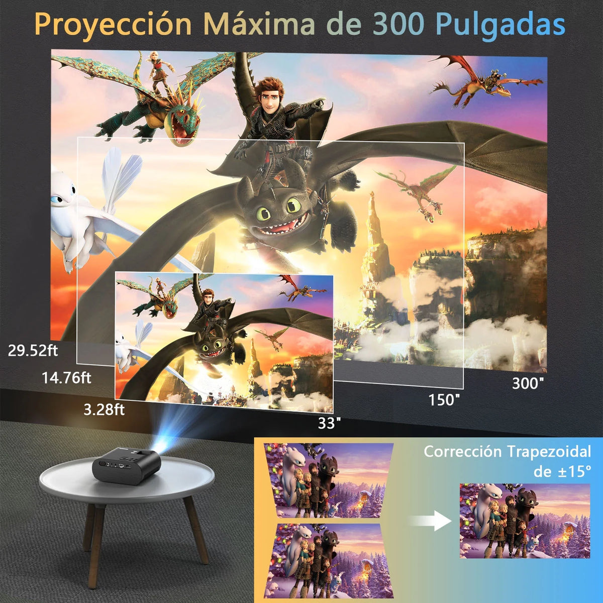 5G Wifi Mini Projector with 100 Projector Screen, Full HD 1080P, Black Y19233