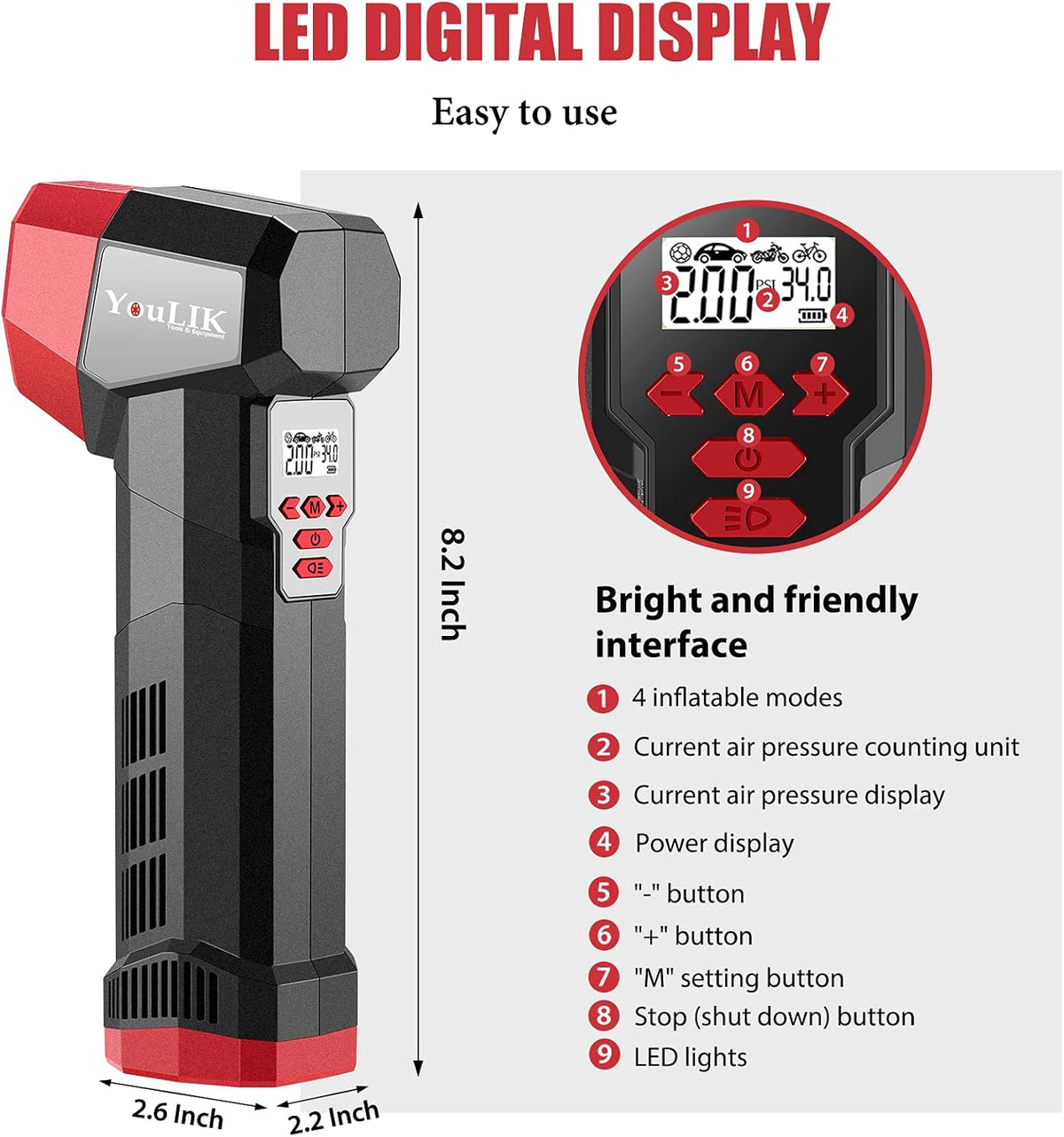 Tire Inflator Portable Air Compressor, 6000mAh Cordless Electric Pump N358