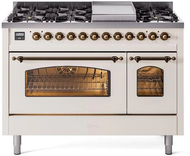 48 Dual Fuel Natural Gas Range Antique White Bronze Trim F82915