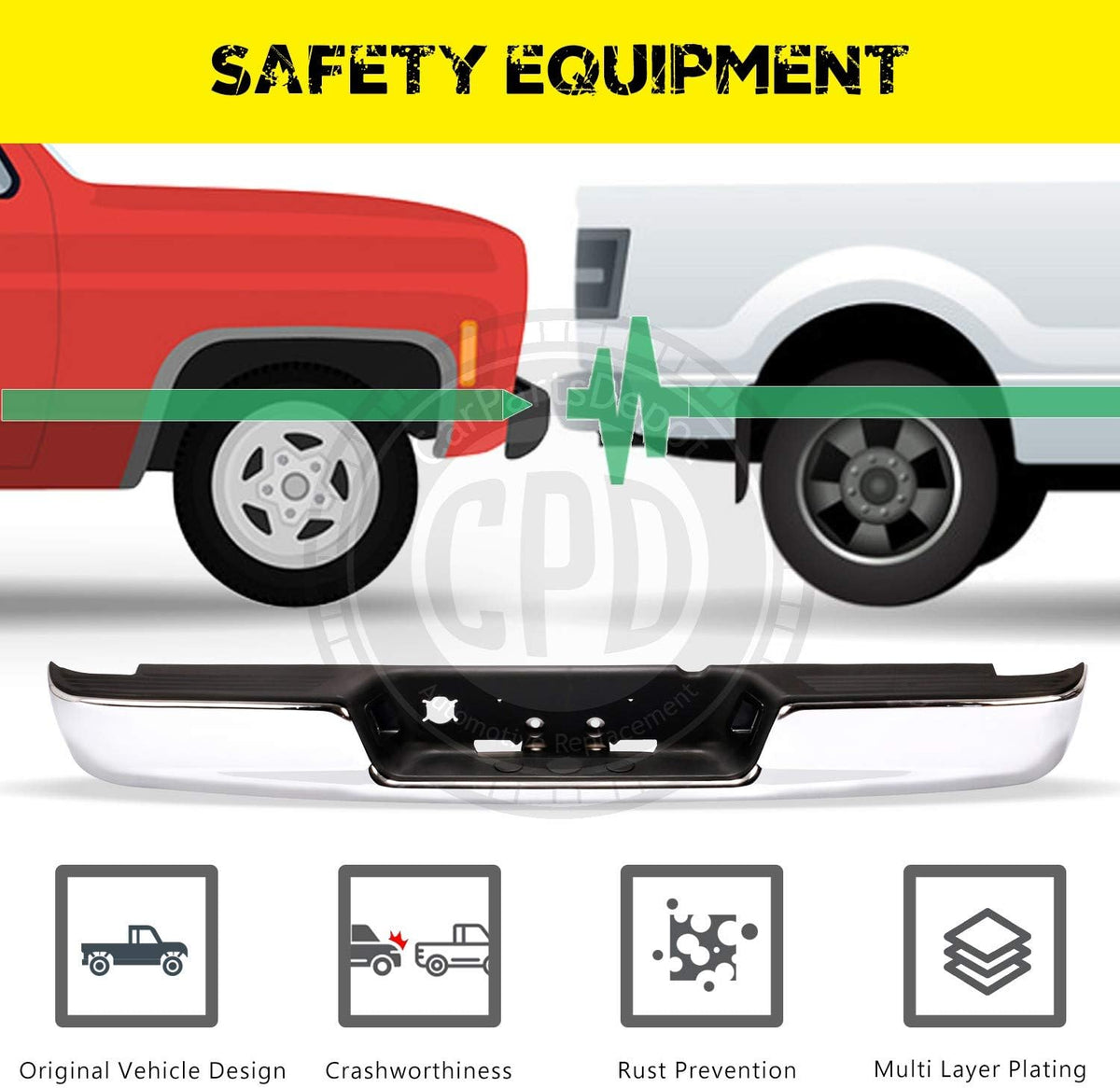 Chrome Rear Step Bumper Bar Assembly with Black Pad C9607