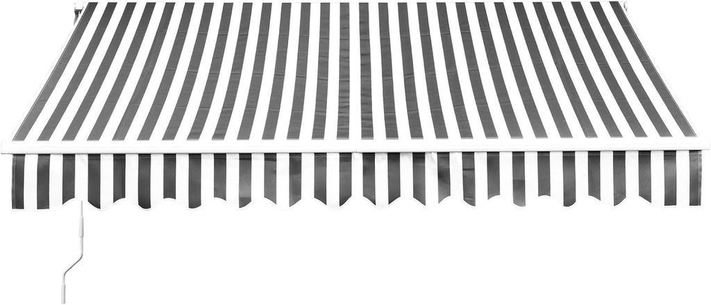 10x8 Feet Manual Retractable Patio Door Awning Outdoor Canopy Grey with White Stripes H578800