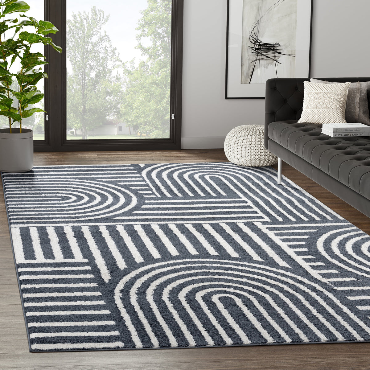 8 x 10 Cream Charcoal Area Rug S56367