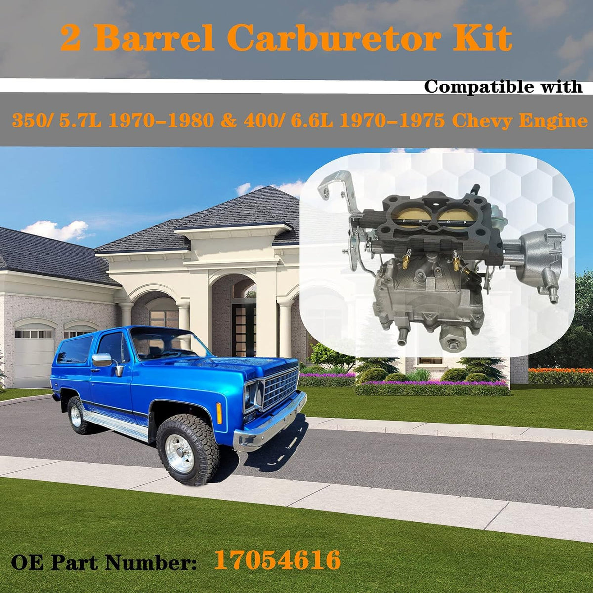 2 Barrel Carburetor Compatible with Chevy 350 5.7L 1970-1980 400 6.6L 1970-1975 Small Block Engine F4075