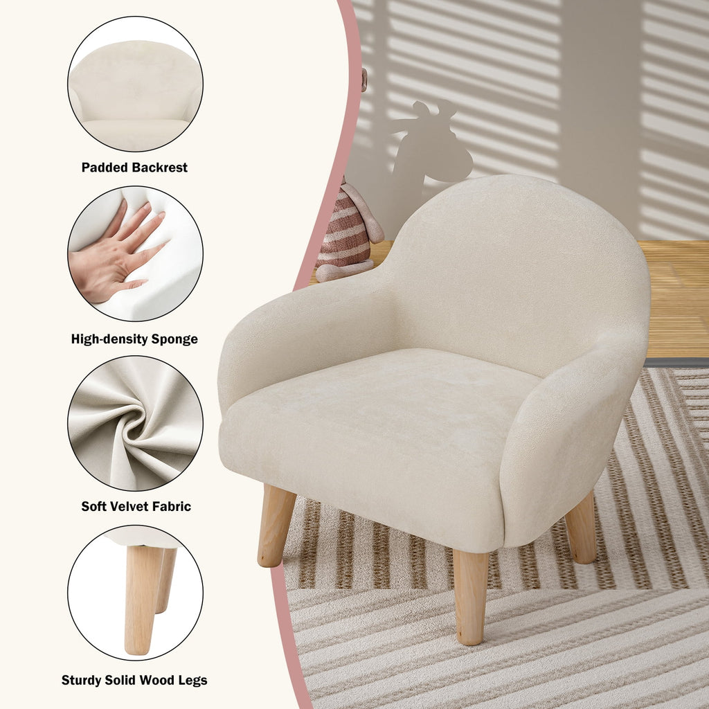 Beige Velvet Kids Armchair with Wooden Legs Z70318