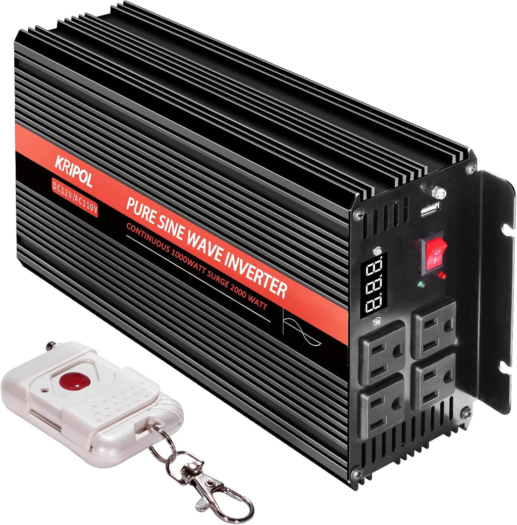 1000 Watt Pure Sine Wave Inverter 12v DC to 110/120v AC J2105