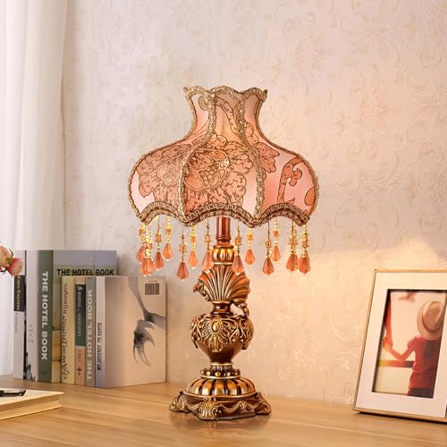 Antique Victorian Floral Table Lamp Fabric Lampshade Resin Base C410
