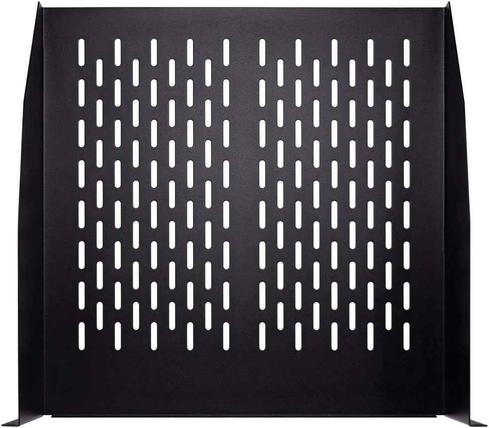 2U 19-Inch Vented Rack Mount Cantilever Server Cabinet Shelf 18-Inches Deep with Lip Black Pack of 2 P8837