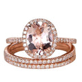 2 Carat Morganite and Diamond Trio Ring Set in 10k Rose Gold A1612