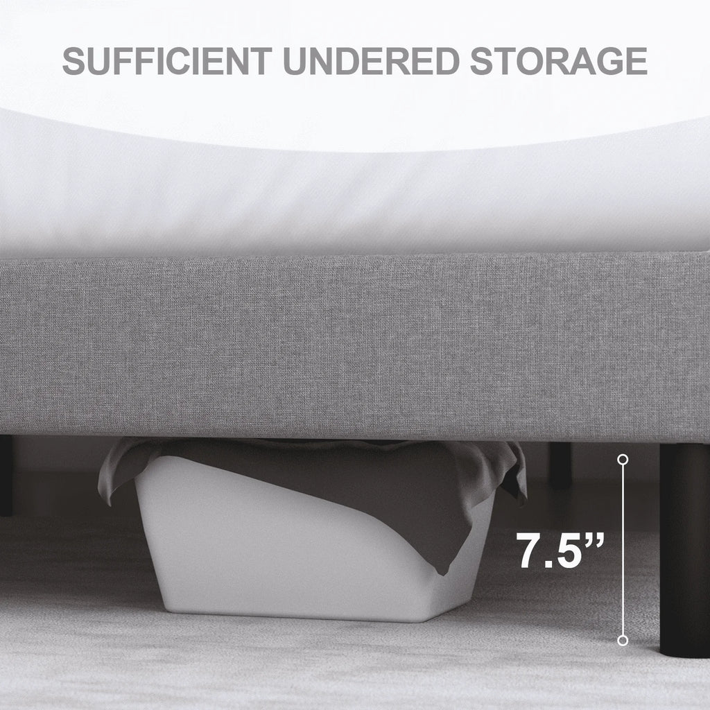 Full Size Platform Bed Frame with Fabric Upholstered Headboard V78753