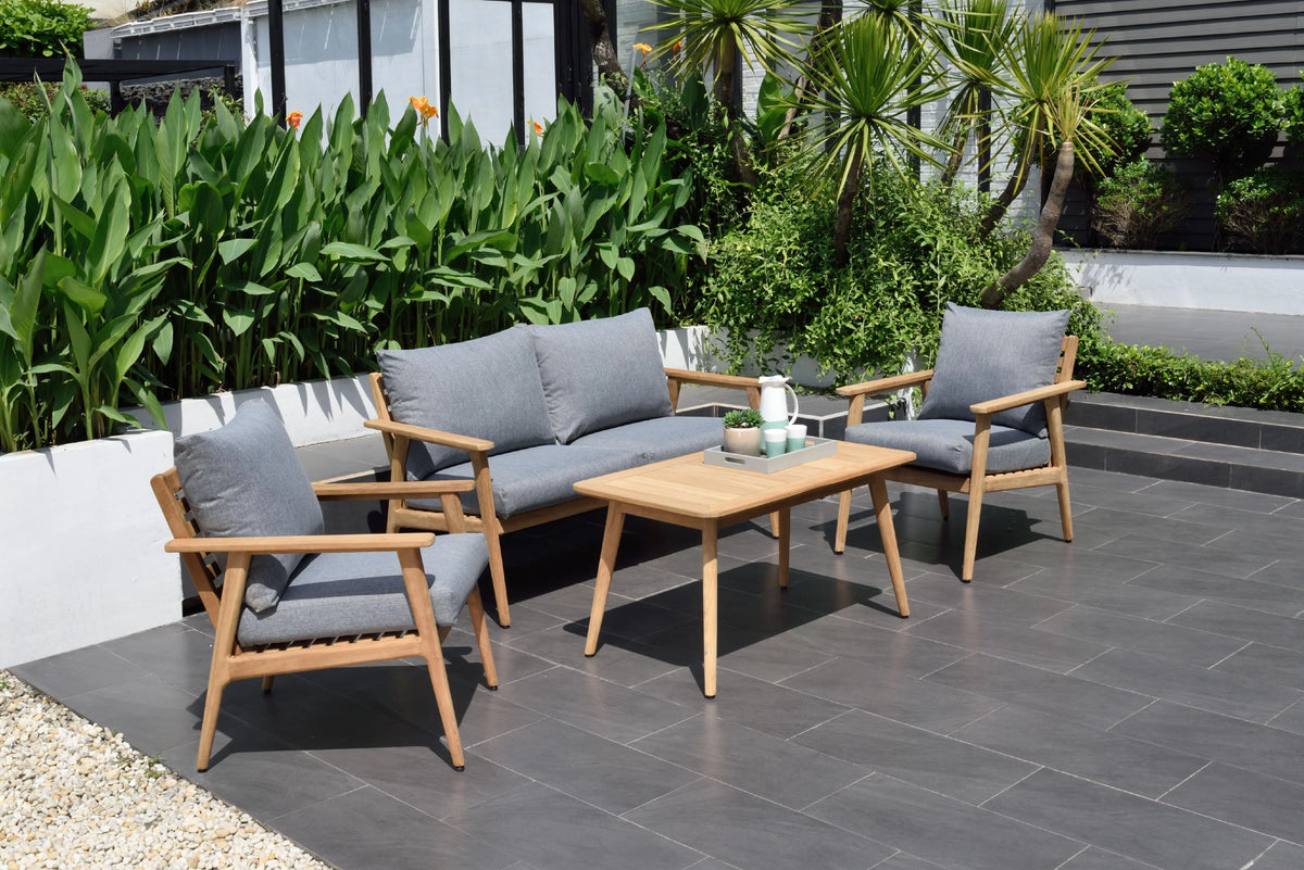 4 Pieces Teak Patio Deep Seating Set with Olefin Cushions D158894