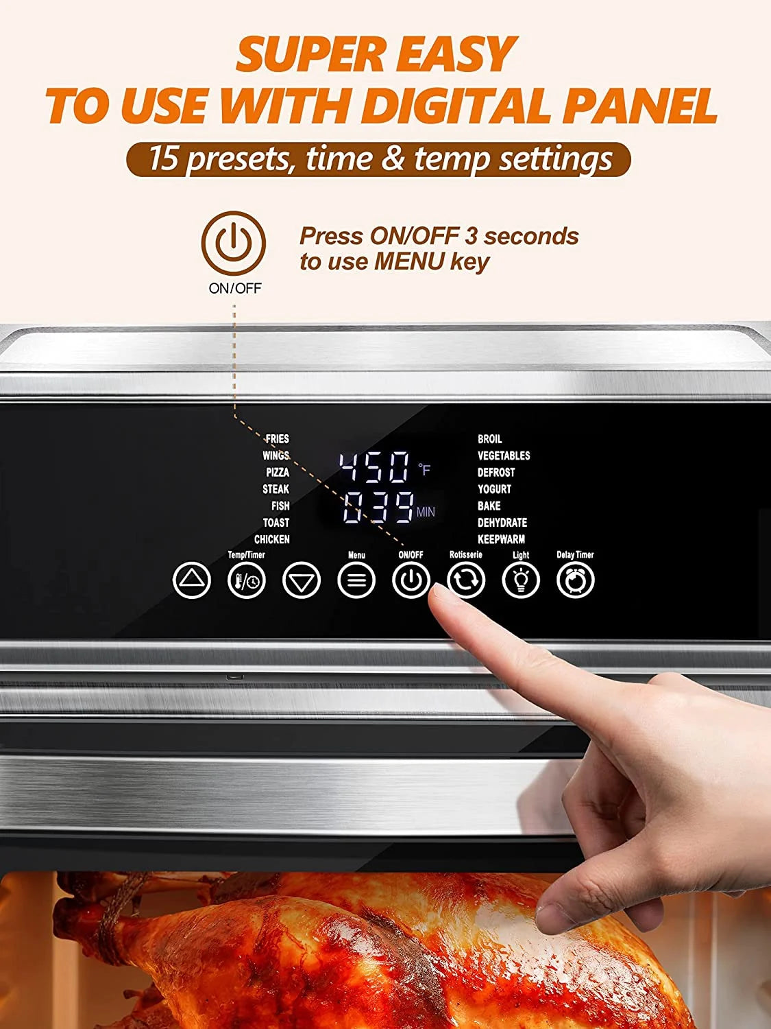15-In-1 16 Quart Air Fryer Toaster Oven with 7 Accessories T915