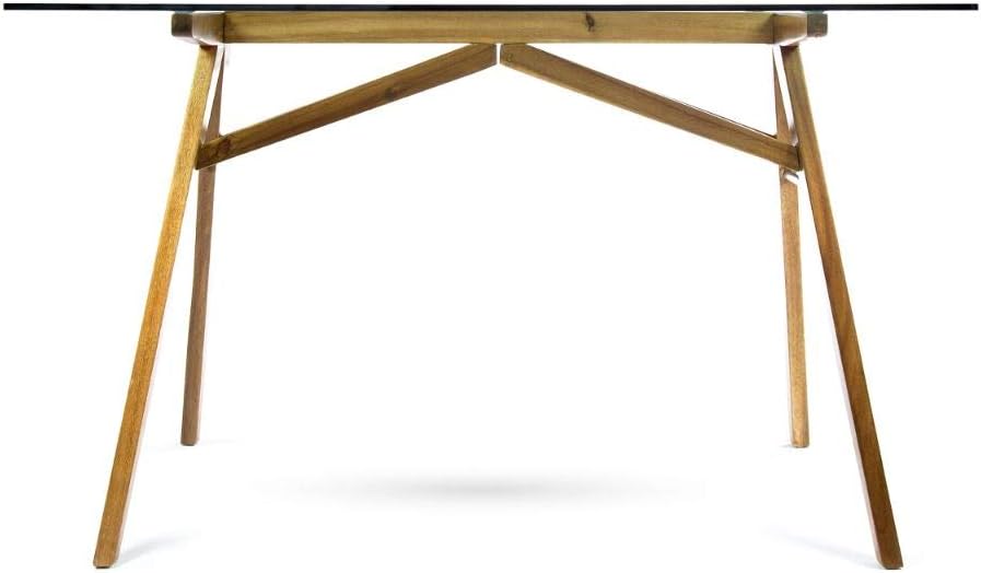 Mid-Century Tempered Glass Desk with Acacia Wood Frame D60393