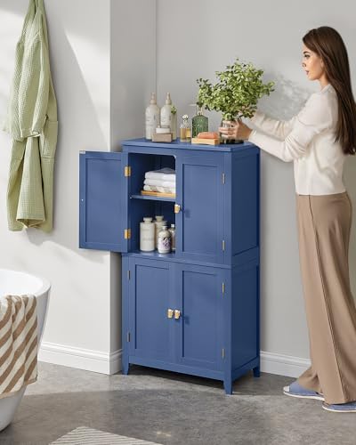 Forest Green 4 Door Freestanding Bathroom Storage Cabinet with Adjustable Shelves E5808