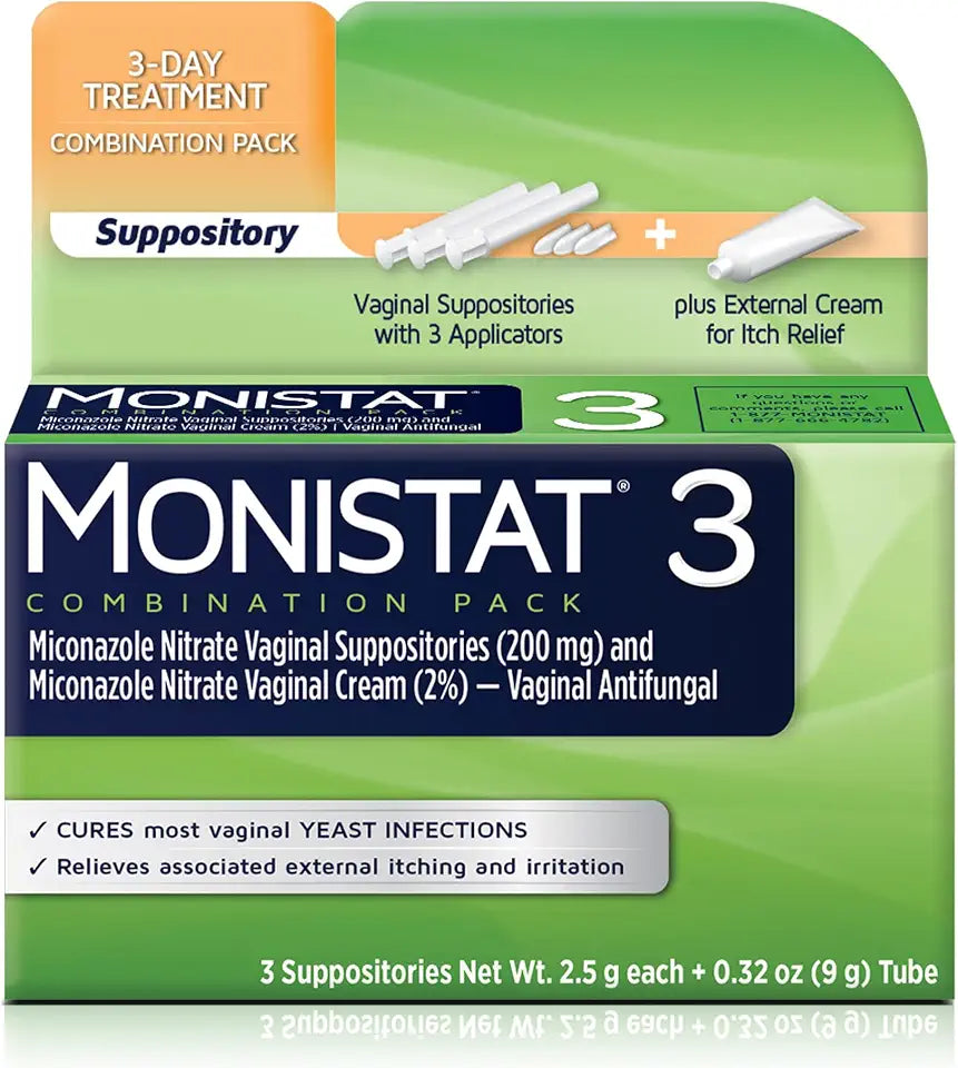 3 Day Yeast Infection Treatment Suppository Inserts & Anti-Itch Cream J5936