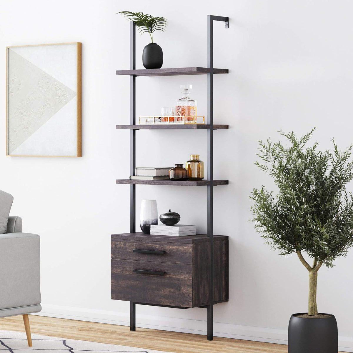 White 3-Shelf Wall Mount Bookshelf with Metal Frame L350