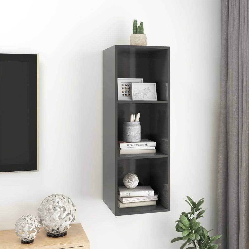 High Gloss Gray Wall-Mounted TV Cabinet Chipboard V954