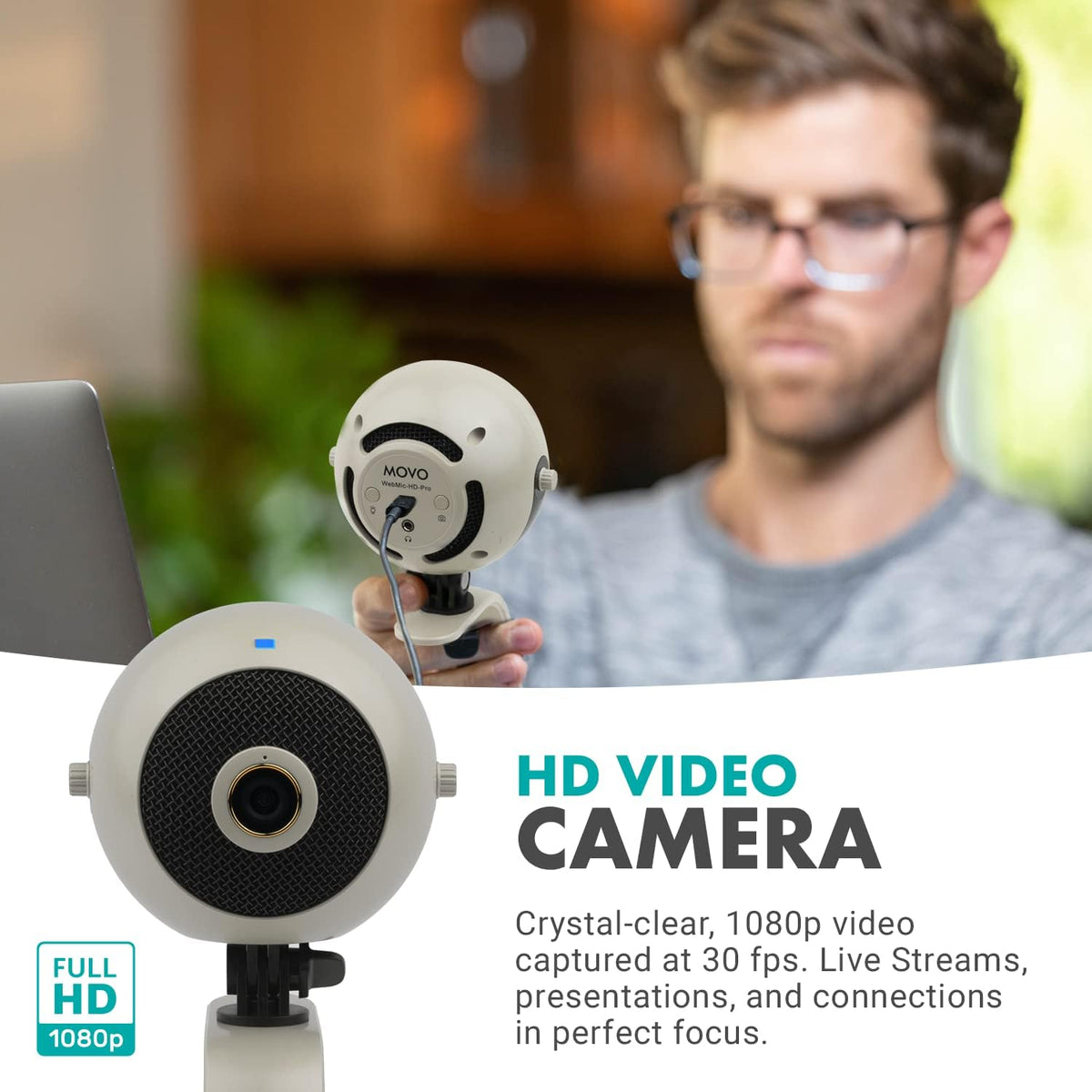 Pearl White 1080p HD Webcam and Condenser Microphone K297