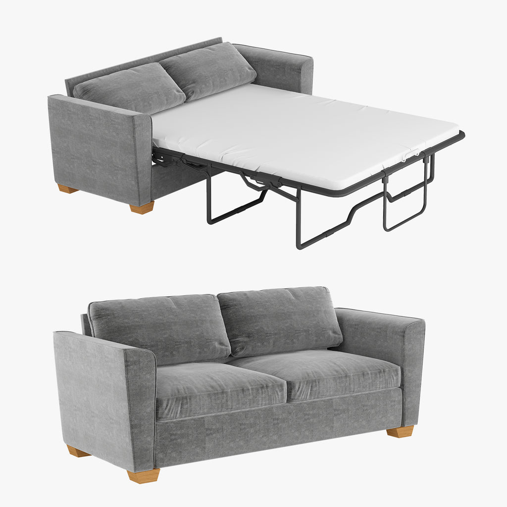 Grey Velvet Full Size Pull Out Sofa Bed with Foam Mattress L1708