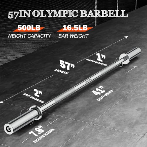 57" Olympic Barbell Bar, 2" Standard Straight Barbell Bars with 2 Spring Collars I2793