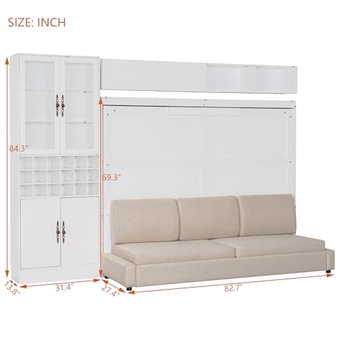 Grey Queen Size Murphy Bed with Sofa and Shelves H293