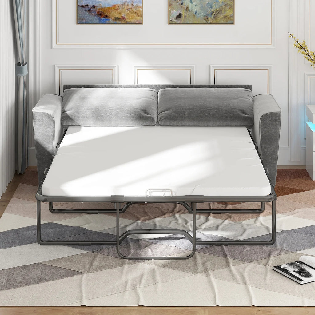 Grey Velvet Full Size Pull Out Sofa Bed with Foam Mattress L1708