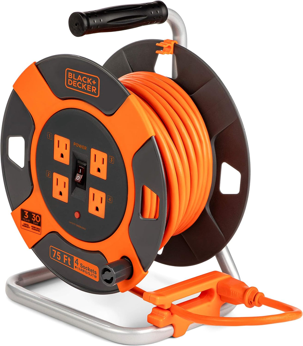 75 ft 4 Outlets 14AWG SJTW Retractable Extension Cord F202