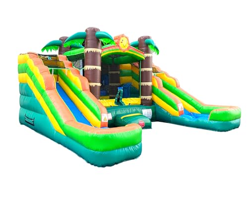 Tropical Inflatable Bounce House with Double Water Slides, 16.5 x 15 x 11 Foot B570472