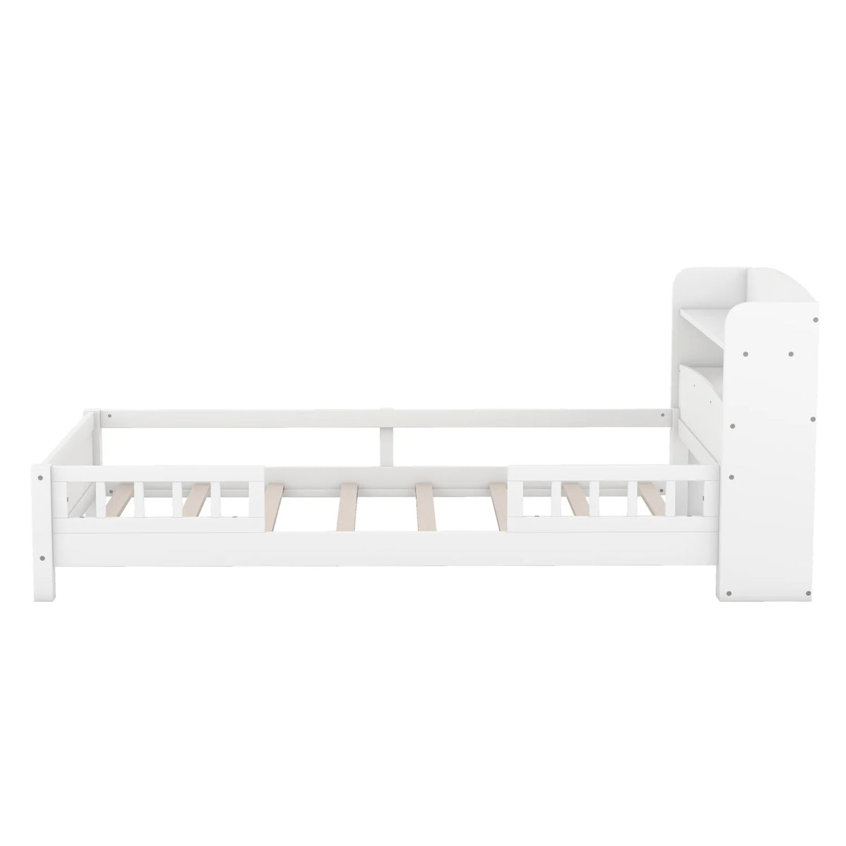 Twin Size Wood Platform Bed with Storage Headboard and Guardrail S570533