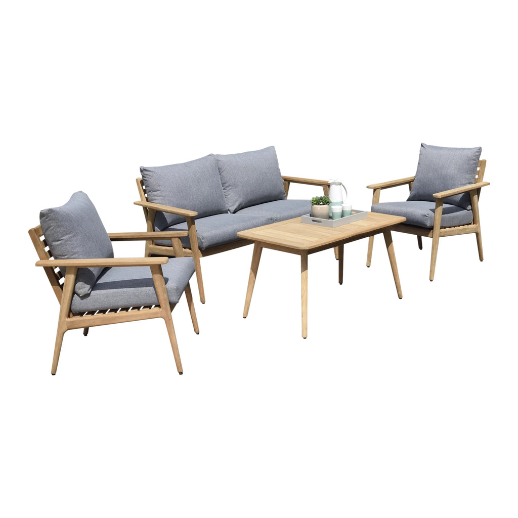 4 Pieces Teak Patio Deep Seating Set with Olefin Cushions D158894
