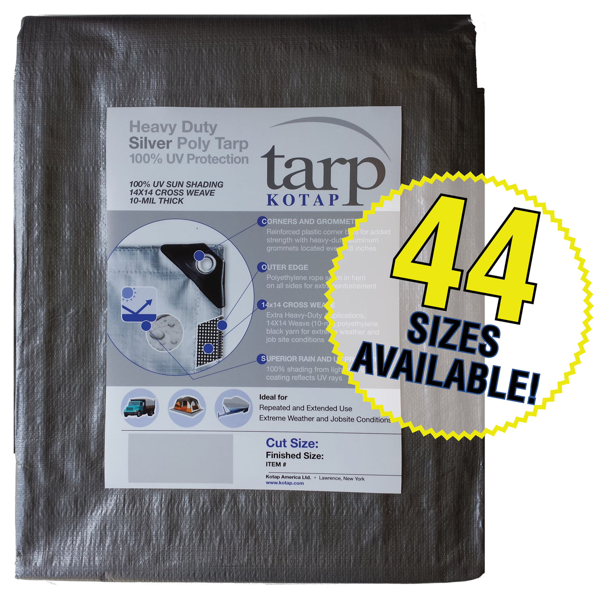 Heavy-Duty 14 by 14 Cross Weave UV Blocking 10-mil Silver Poly Tarp P1582