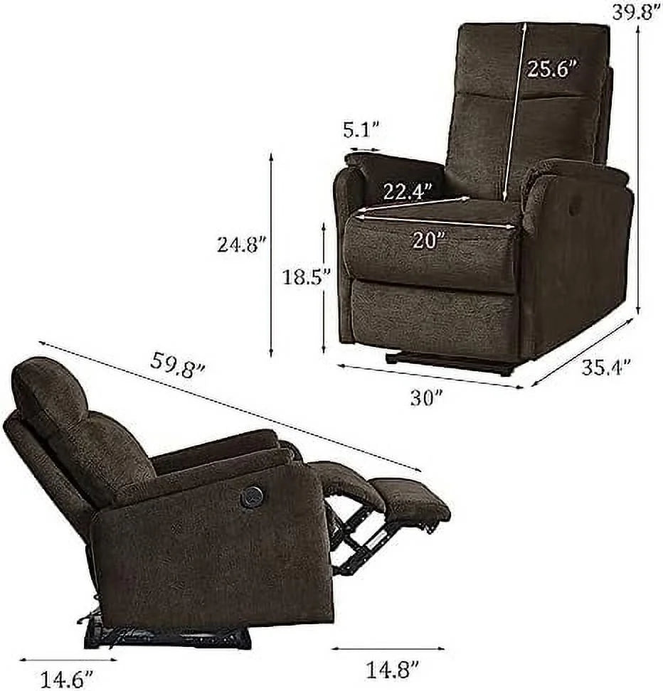 Yellow Fabric Power Recliner Chair with USB Port Q367299