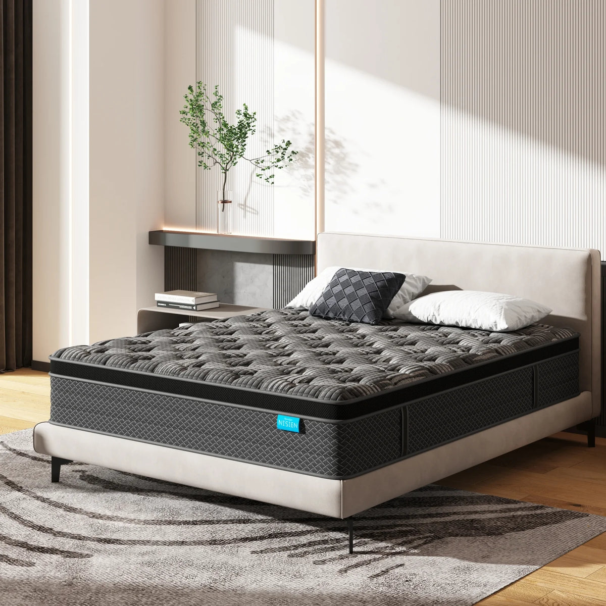 Black 10 inch Queen Gel Memory Foam Hybrid Mattress P2139