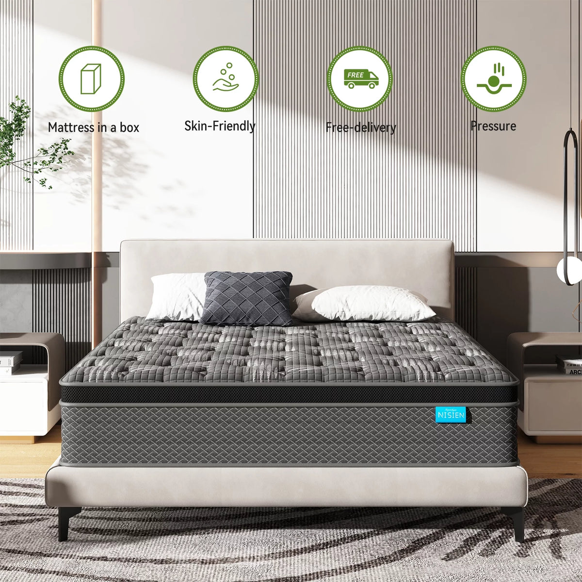 Black 10 inch Queen Gel Memory Foam Hybrid Mattress P2139