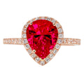 Pear Cut Red Simulated Ruby 18k Pink Rose Gold Halo Ring Size 3.5 G46892