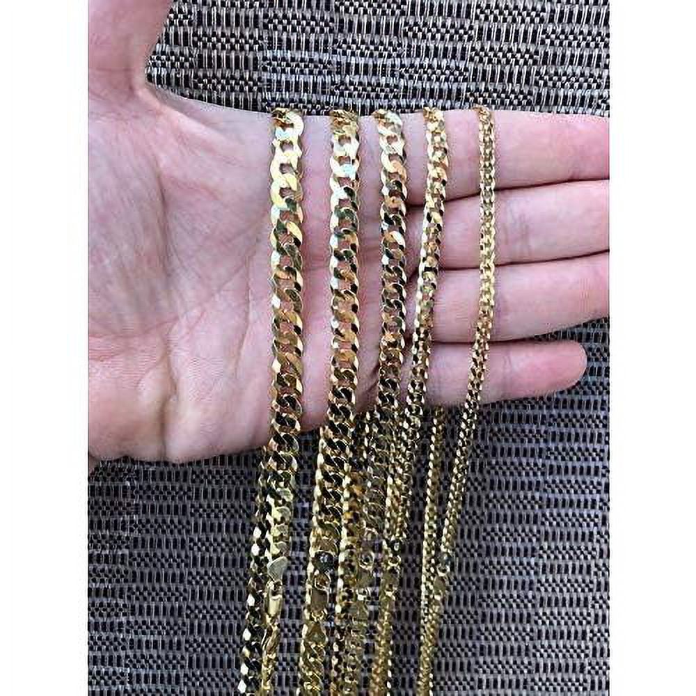 14k over solid 925 sterling silver flat cuban chain necklace C445430