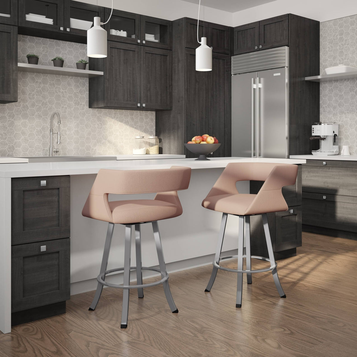 Soft Grey White Polyester Swivel Counter and Bar Stool D14309