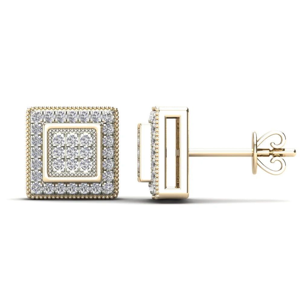 14K Yellow Gold Diamond Square Stud Earrings L26903