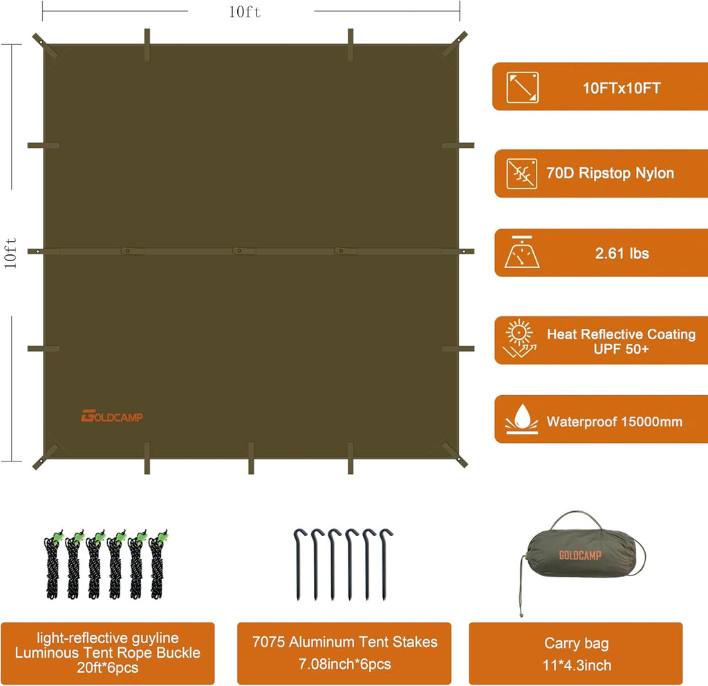 70D Nylon 10''X10'' Waterproof Camping Tarp H98576