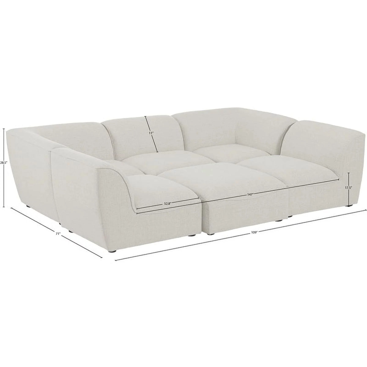Cream Linen Textured Modular Sectional W72046