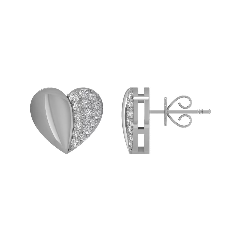 10K White Gold Diamond Heart Stud Earrings I796