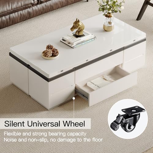 White Lifting Top Coffee Table with Four Stools J390489