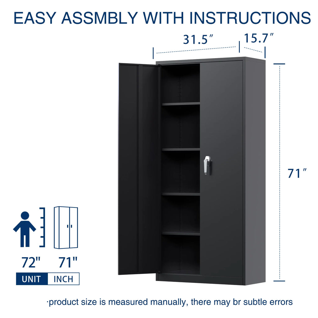 71 In Black Metal Storage Cabinet with Locking Doors and Adjustable Shelves X43508