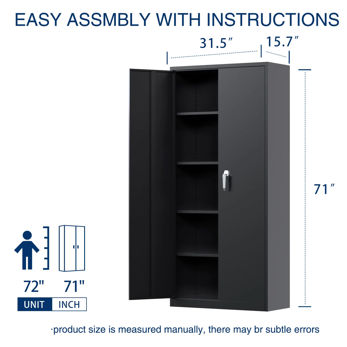 71 In Black Metal Storage Cabinet with Locking Doors and Adjustable Shelves X43508