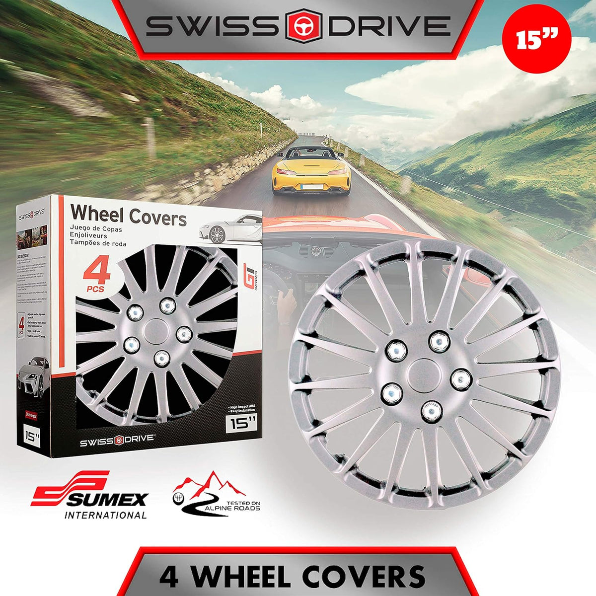 15-Inch Set of 4 Silver Hub Caps O120