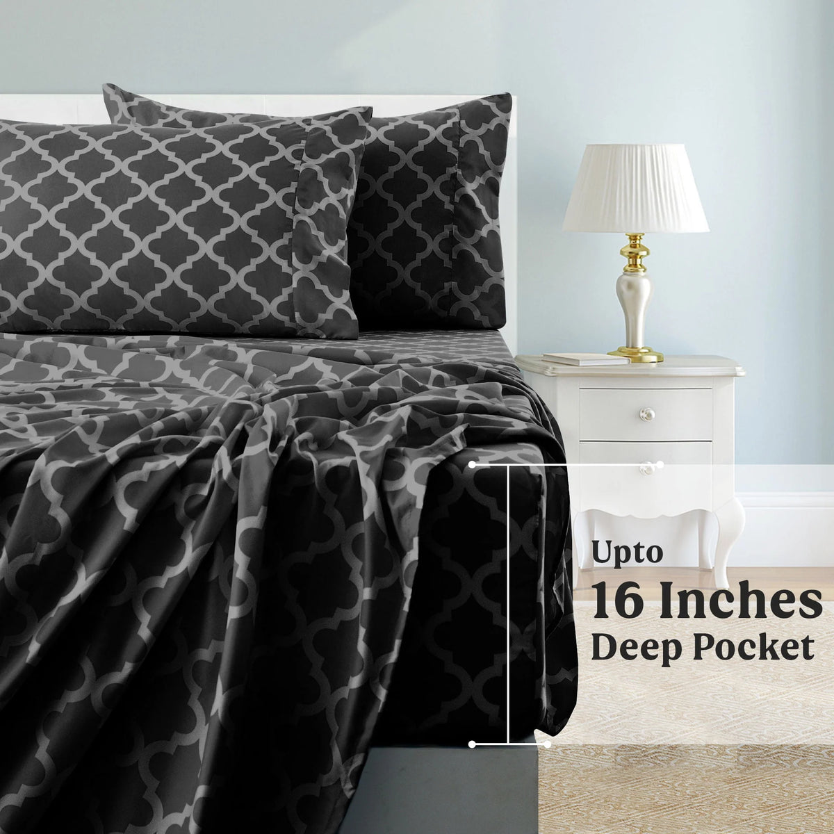 Queen Size 4 Piece Microfiber Deep Pocket Bed Sheets Set U3026
